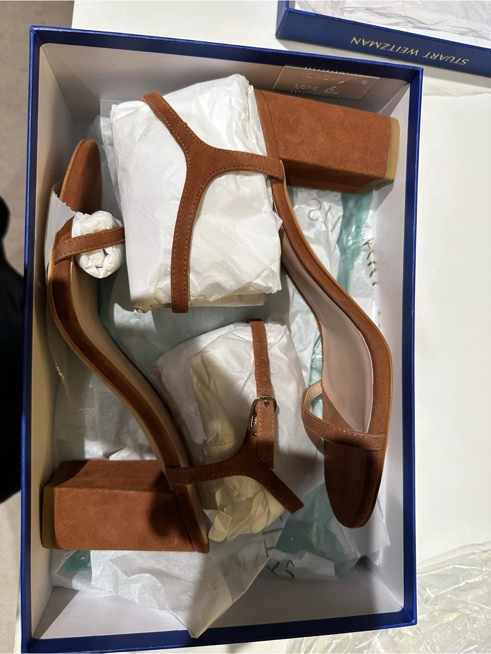 Stuart Weitzman Cognac Suede Block Heel Sandal